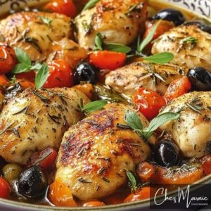Pollo Mediterráneo con Tomates y Aceitunas